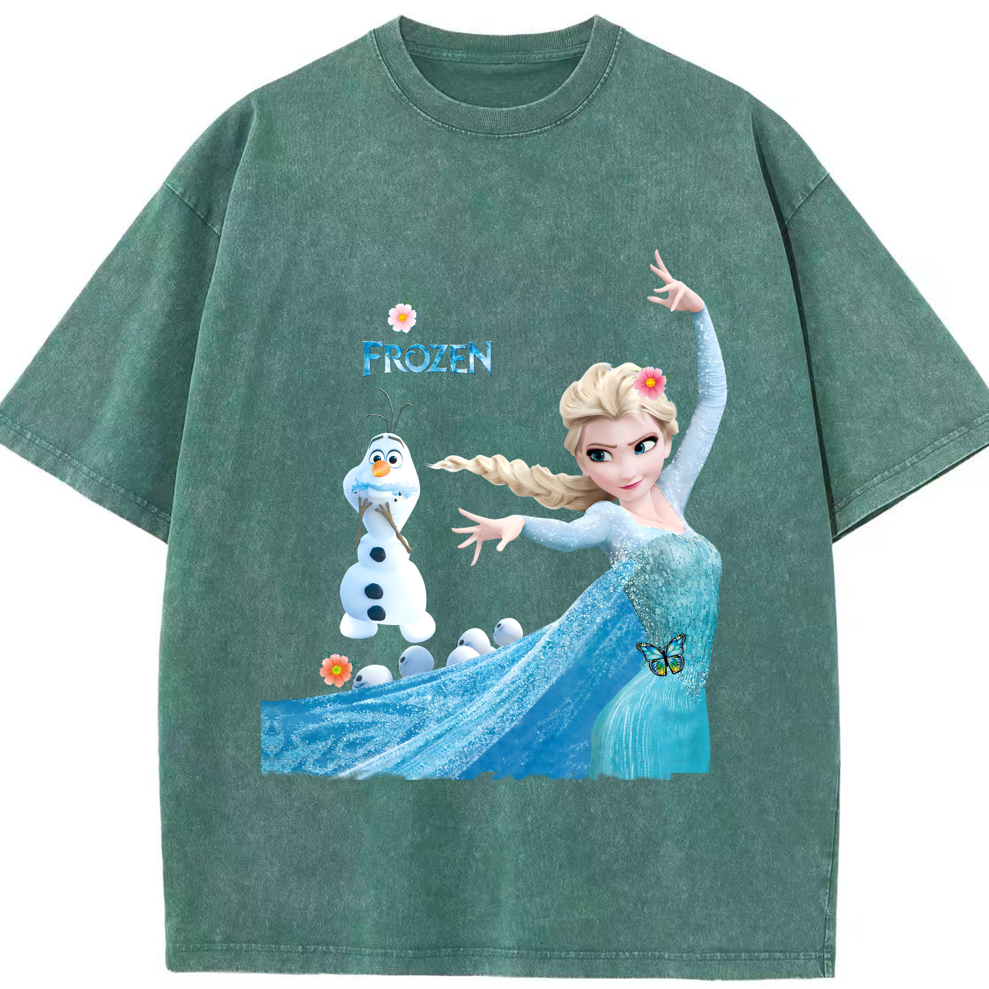 （画像用） アナと雪の女王 アンナ エルサ Frozen Anna Elsa 綿100% ヴィンテージ風 半袖Tシャツ（フロントプリント）